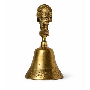 Vintage Peru Brass Hand Bell Tumi Incan Deity Ritual Bell Souvenir Folk Art